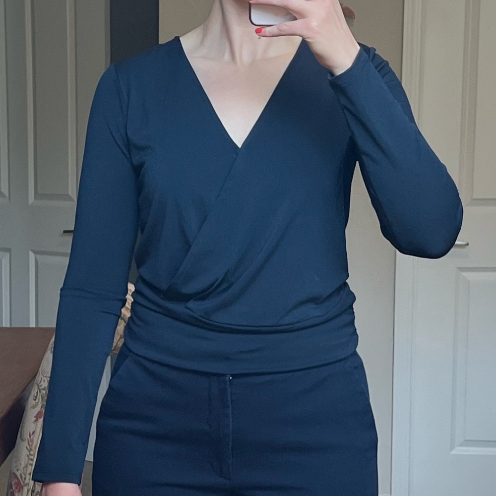 Dark Blue Banana Republic S Mock Wrap Top with Waist